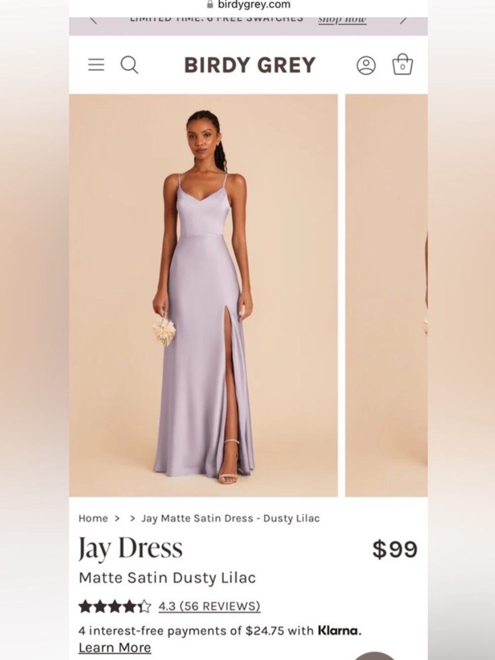 Birdy Grey Dusty Lilac Matte Satin Dress